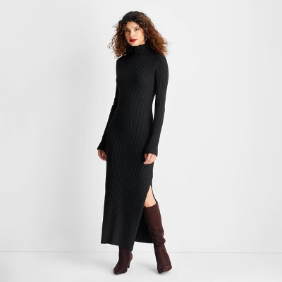 Women's Long Sleeve Ribbed Maxi Dress - Future Collective Black | Target