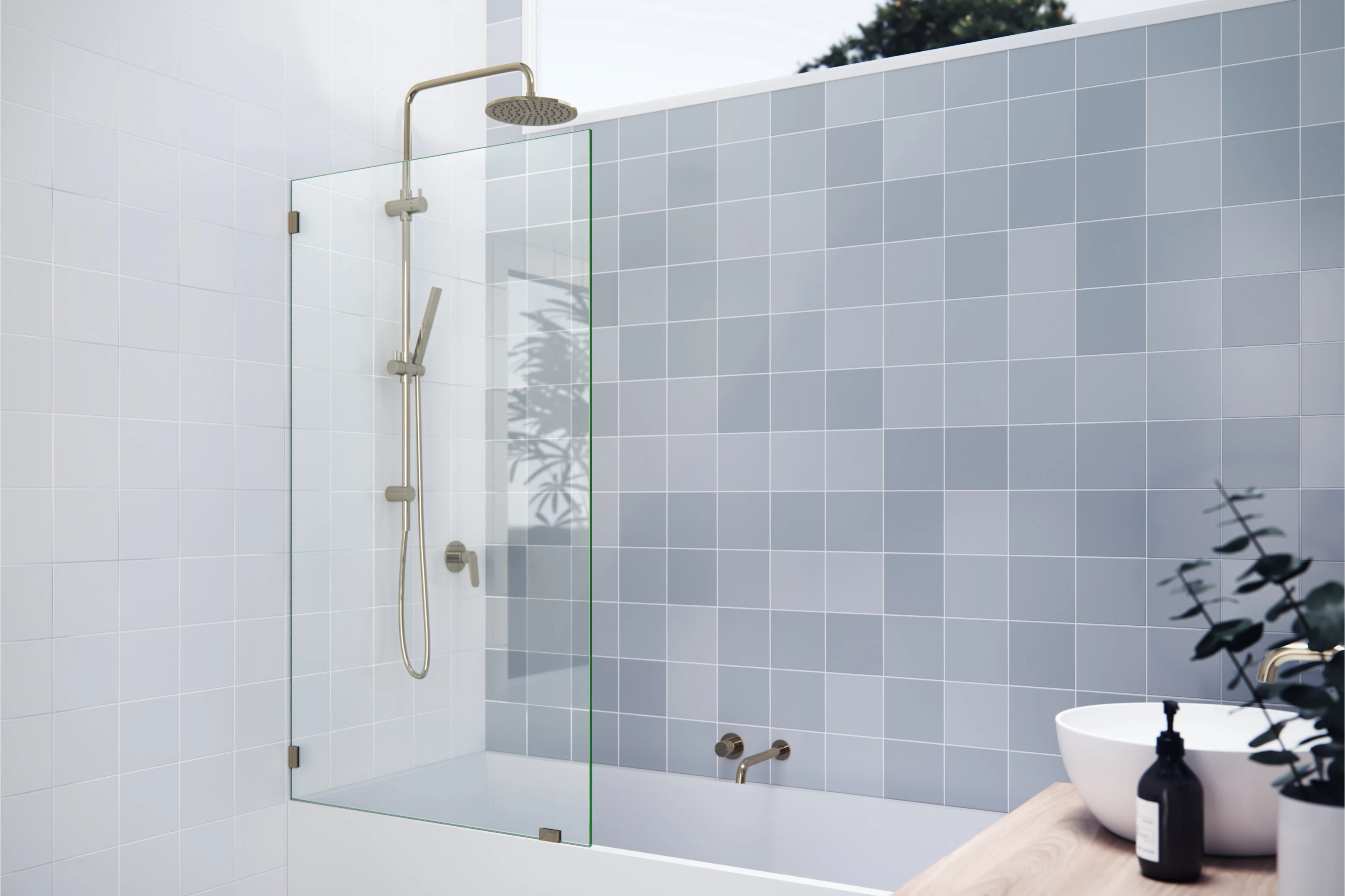 Vela 34 in. x 58.25 in. Frameless Single Fixed Bath Panel | Wayfair North America