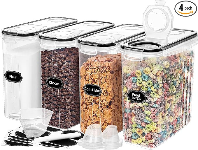 Skroam 4PCS Cereal Containers Storage [4L/135.2 oz], Airtight Food Storage Containers with Pour S... | Amazon (US)