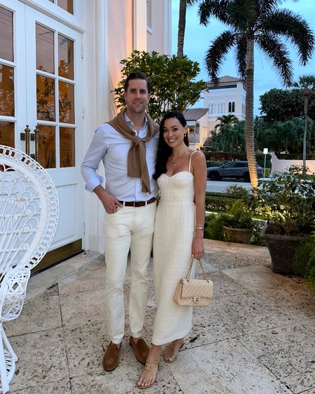 Kat Jamieson wears a Reformation dress in Palm Beach. Thomas Jamieson wears a classic outfit on vacation, shoes are Del Toro. Spring outfit, men’s style, Chanel. 

#LTKSeasonal #LTKmens #LTKitbag