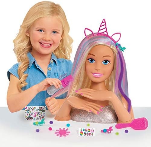 Barbie Deluxe 20-Piece Glitter and Go Styling Head, Blonde Hair and Unicorn Headband, by Just Pla... | Amazon (US)