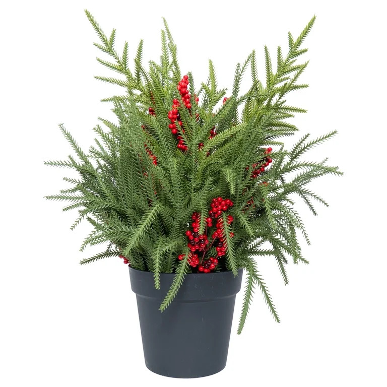 My Texas House Greenery and Berries Christmas Arrangement in Pot, Red/Green/Black, 24" | Walmart (US)