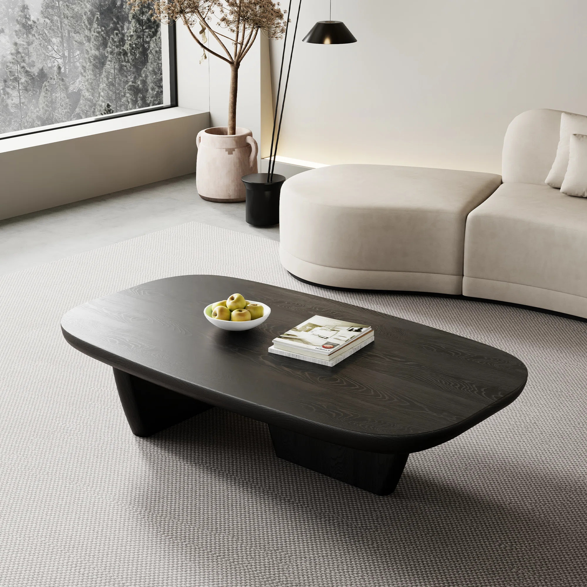 Hokku Designs Rakibur 51" Modern Minimalist Double Leg Solid Wood Rectangular Coffee Table & Revi... | Wayfair North America