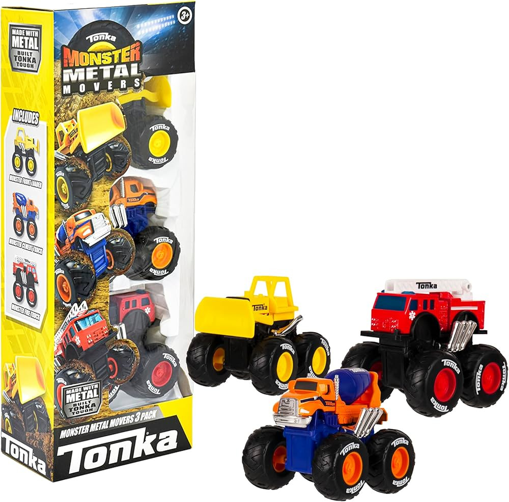 Tonka Monster Metal Movers 3-Pack Front Loader, Fire Truck & Cement Mixer | Amazon (US)