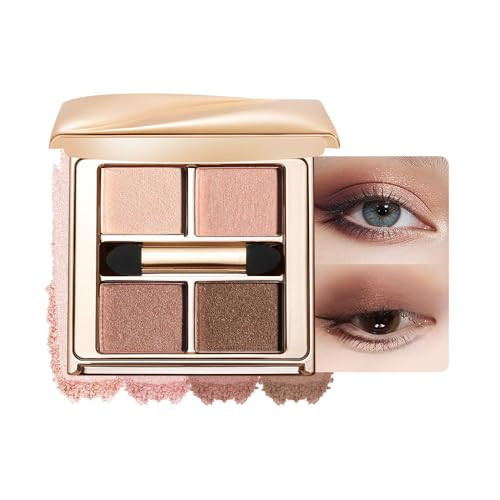 Nude Rose Shimmer Eyeshadow Palette–4 Soft Pearl Shades in Champagne, Nude Rose, Rosy Taupe&Mocha Brown, High Pigment Long Lasting Satin Eye Shadow for Natural Everyday Guve, Paleta de Sombras de Ojos | Amazon (US)