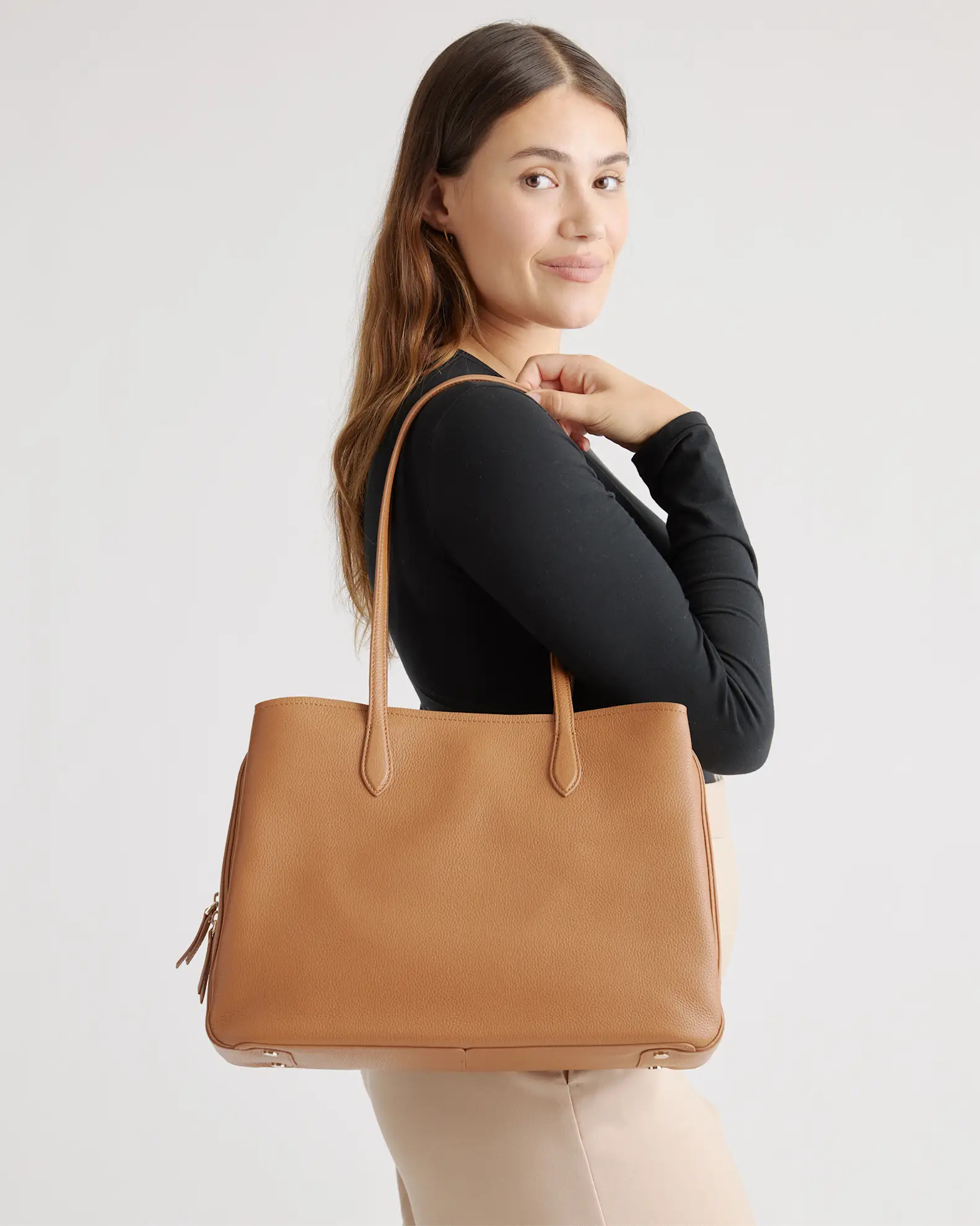 Italian Leather Triple Compartment Work Tote | Quince