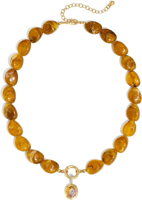 Multicolor Irregular Beaded Necklace for Women Chunky Resin Oval Bead Choker with Cubic Zirconia ... | Amazon (US)