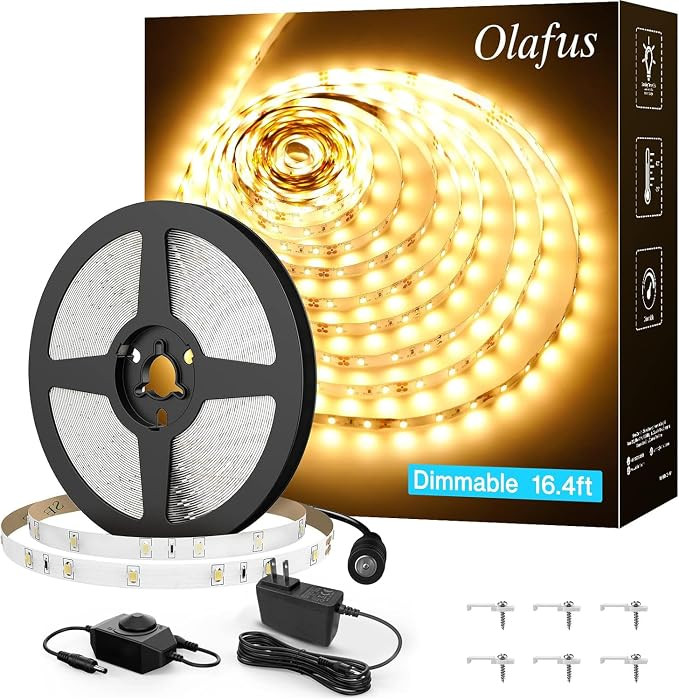 Olafus 16.4ft LED Strip Lights Warm White Dimmable, LED Rope Light Kit 12V Flexible Under Cabinet... | Amazon (US)