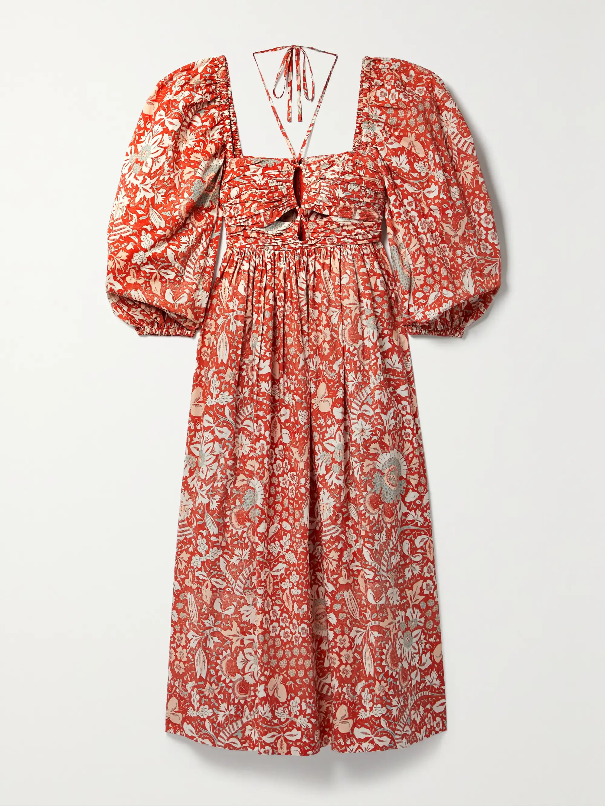 Alessa cutout ruched floral-print cotton-poplin midi dress | NET-A-PORTER (US)