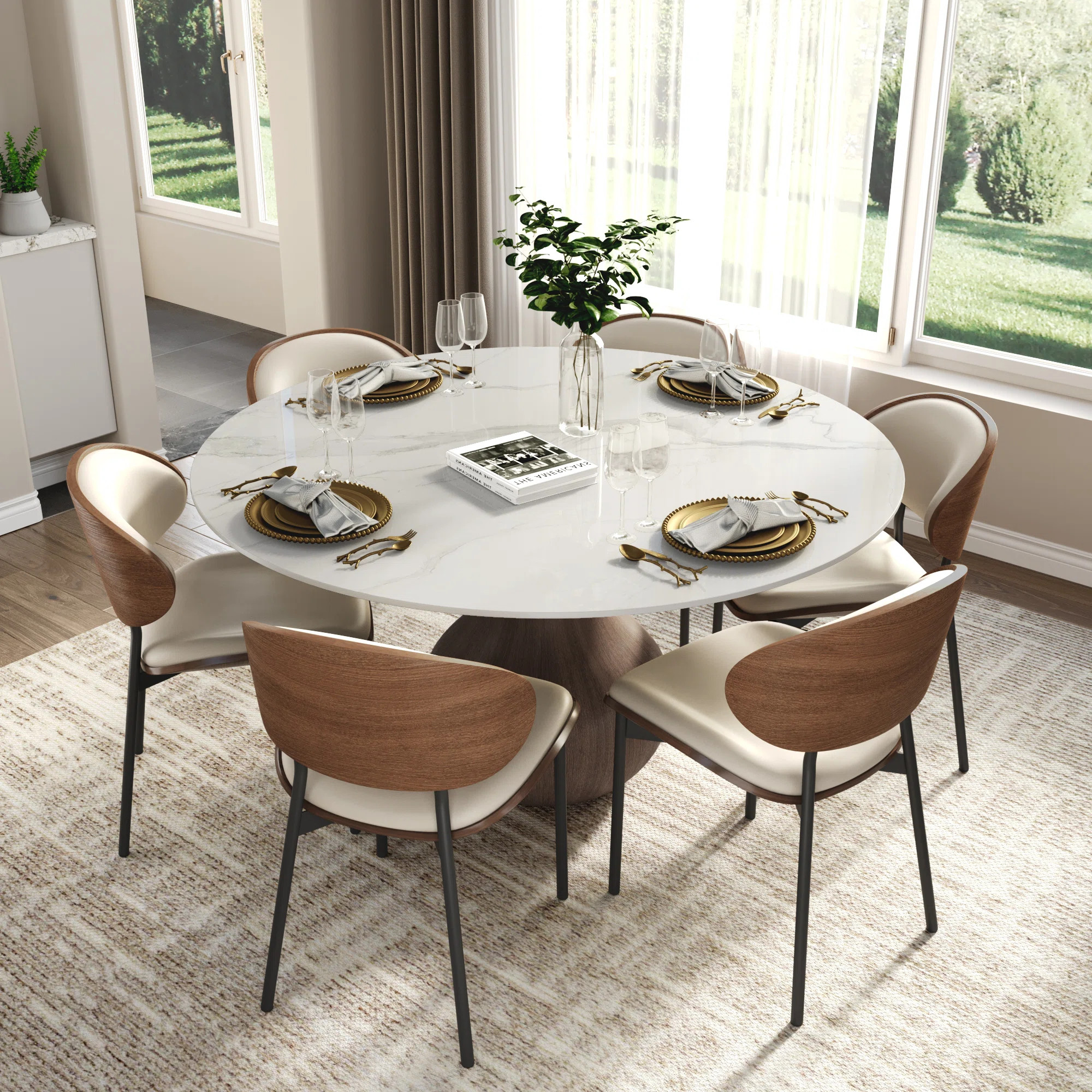 7Pcs Dining Set Wide Seats For 4/6/8/10 | Wayfair North America