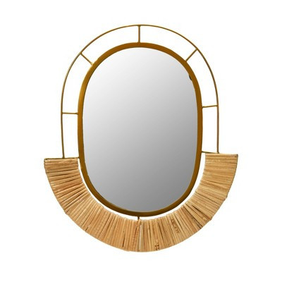 Storied Home Oval Modern Boho Metal and Cane Framed Wall Mirror Natural: Iron & Cane Material, No Assembly Required | Target
