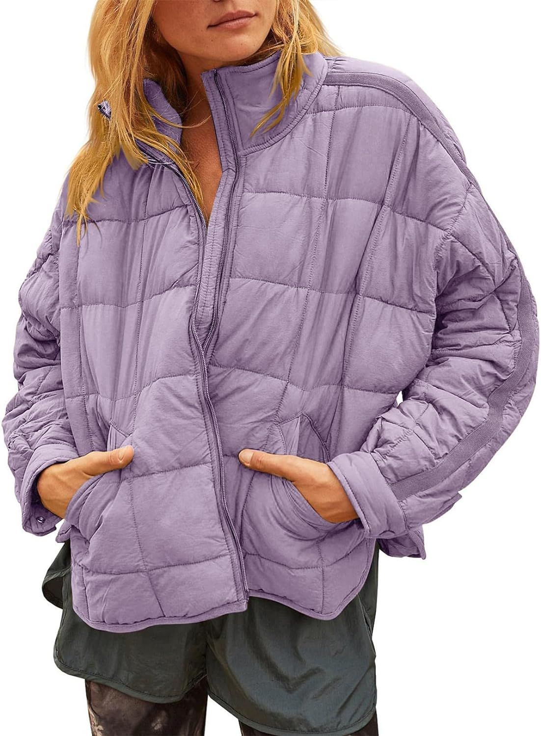 Womens Lightweight Quilted Puffer Jackets Oversized Zip Up Packable Padded Jacket Winter Warm Down Coats | Amazon (US)