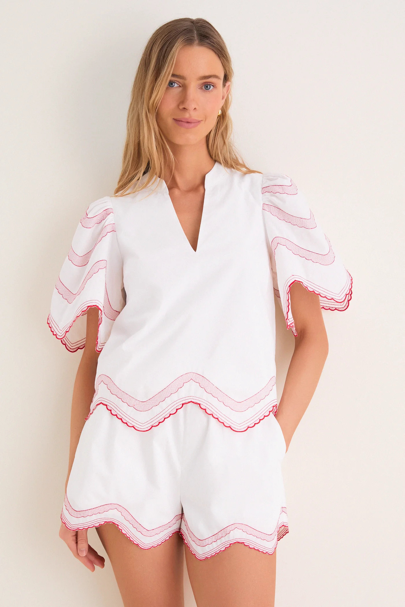 White with Red Embroidery Weston Top | Tuckernuck (US)