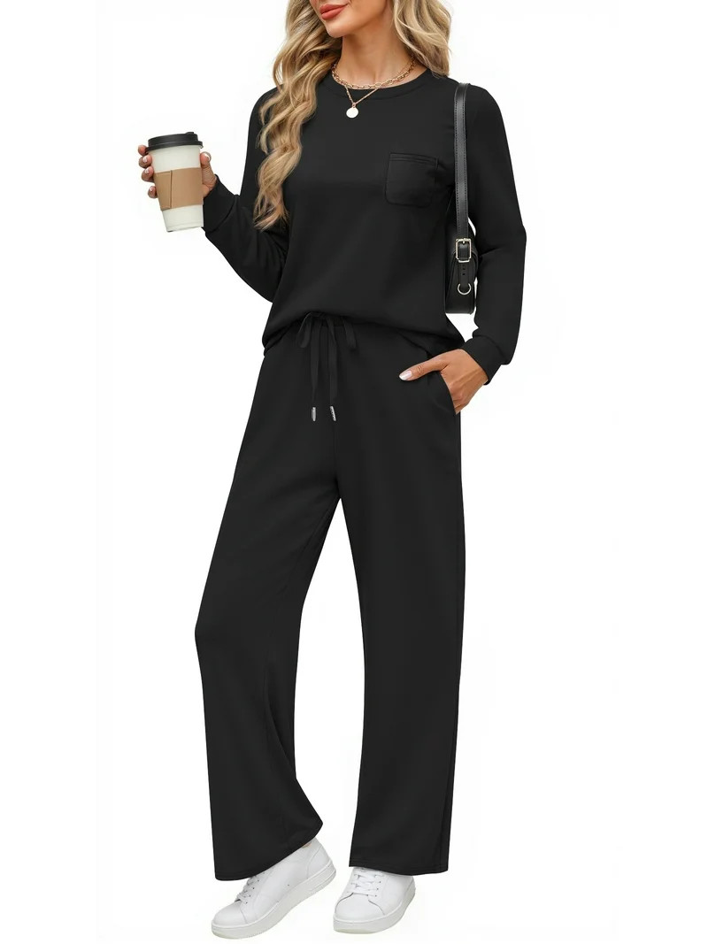 Fantaslook Two Piece Lounge Sets for Women Fall Outfits Long Sleeve Tops Wide Leg Pants Matching ... | Walmart (US)