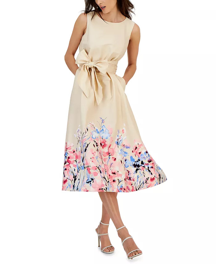 Anne Klein Women's Floral-Print Belted Midi Dress & Reviews - Dresses - Women - Macy's | Macys (US)