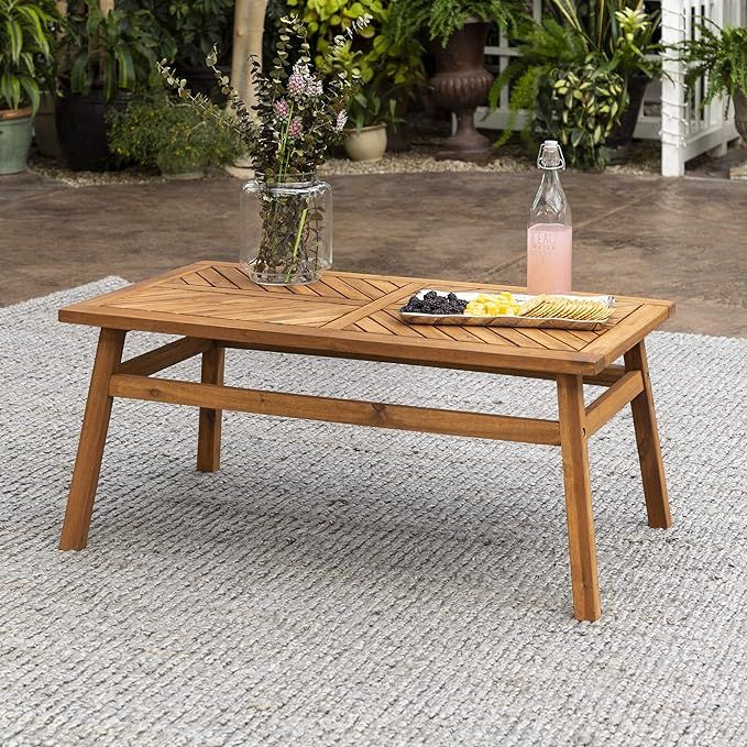 Walker Edison Outdoor Patio Wood Chevron Rectangle Coffee Table All Weather Backyard Conversation... | Amazon (US)