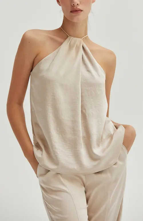 CRESCENT Satin Halter Top in Cream at Nordstrom, Size X-Large | Nordstrom