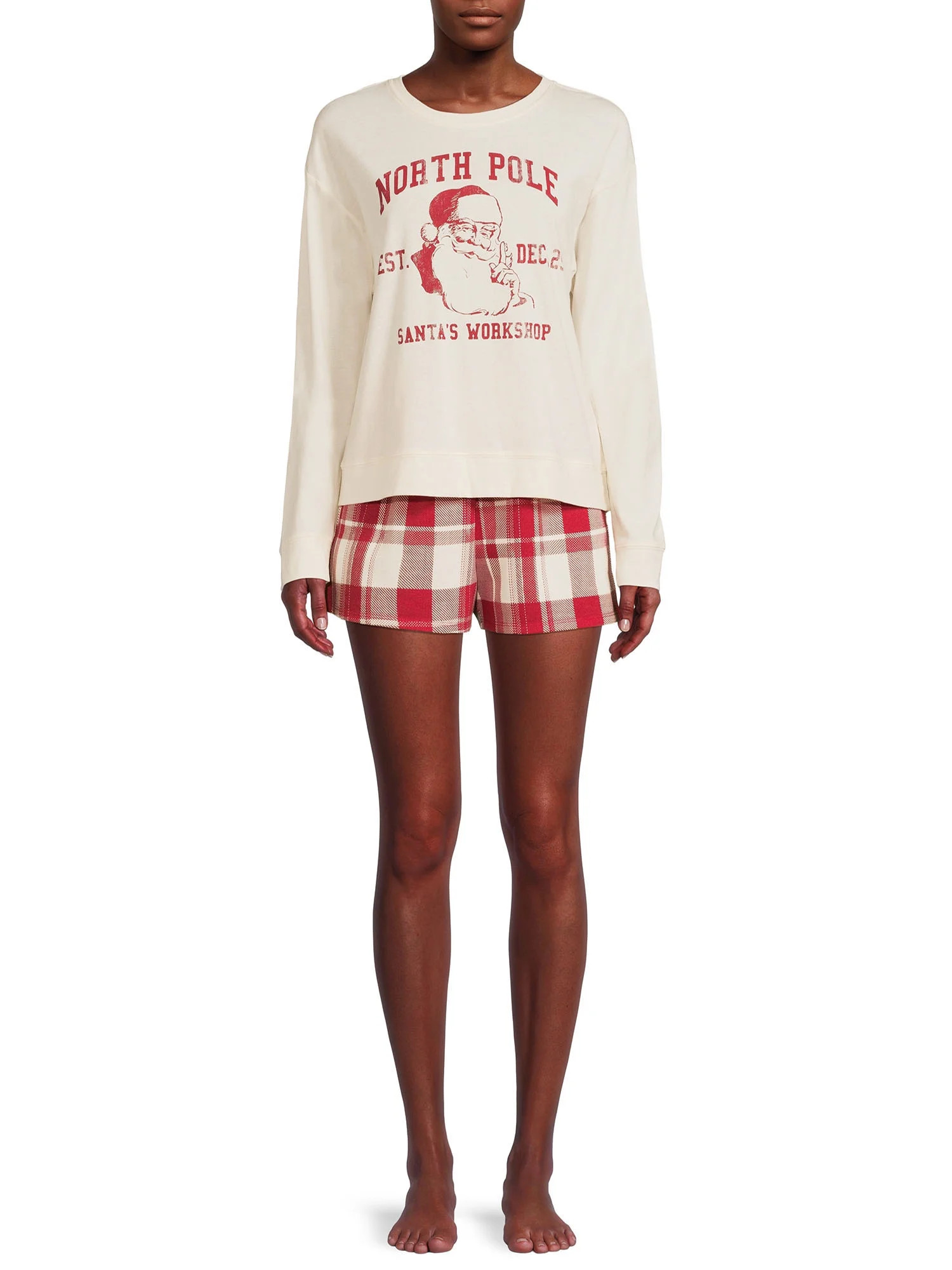 Grayson Social Women's and Women's Plus Christmas Long Sleeve Top and Sleep Shorts Set, 2-Piece -... | Walmart (US)