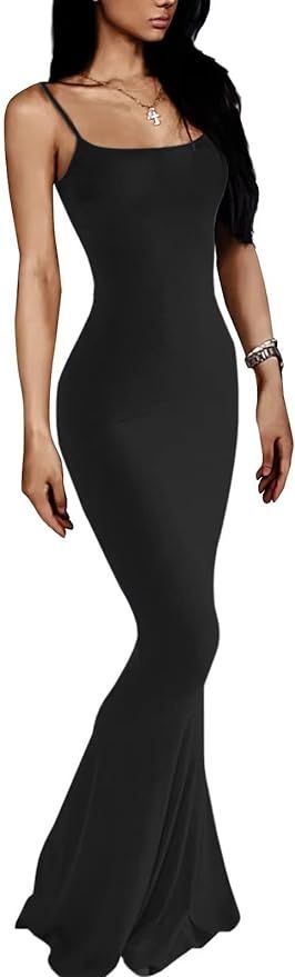 VIUTIL Women's Maxi Bodycon Dress Sexy Spaghetti Strap Sleeveless Tight Slip Long Dresses | Amazon (US)