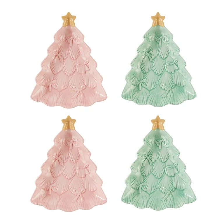 Pink & Green Tree Ceramic Appetizer Plates, Set of 4, by Holiday Time | Walmart (US)