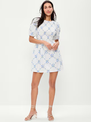 Puff-Sleeve Smocked Fit & Flare Mini Dress | Old Navy (US)
