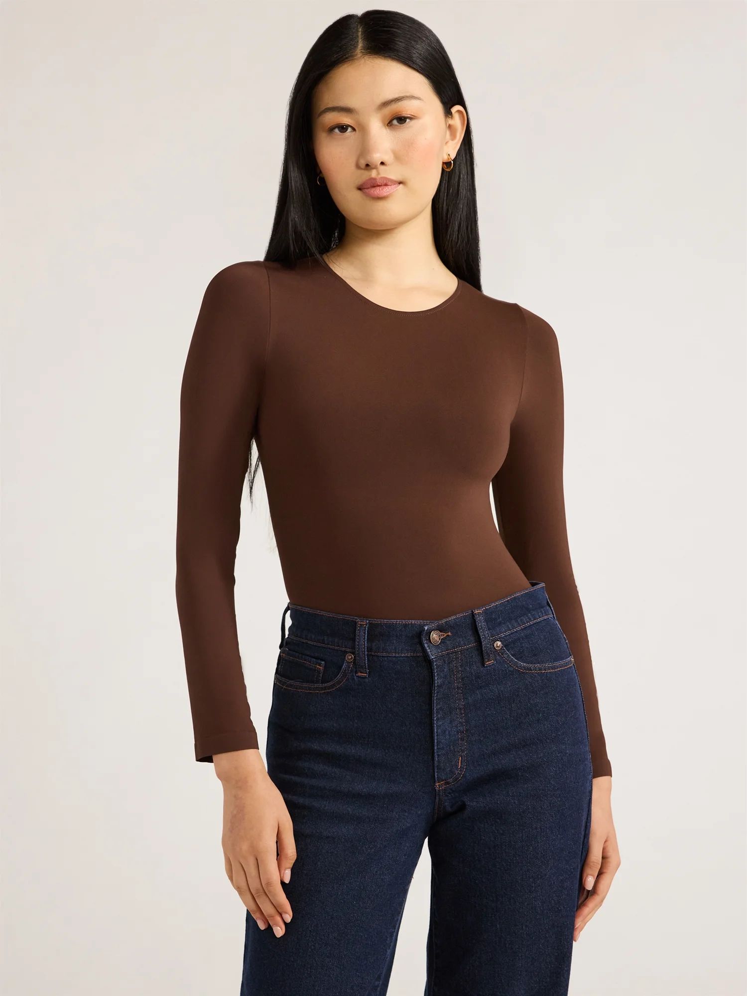 Scoop Women's Crew Neck Bodysuit with Long Sleeves, Sizes XS-XXL - Walmart.com | Walmart (US)