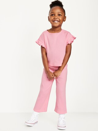 Ribbed Ruffle-Trim Top and Wide-Leg Pants Set for Toddler Girls | Old Navy | Old Navy (US)