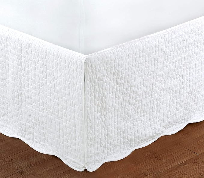 White Quilted Bed Skirt Dust Ruffle Matelasse Tailored 16" Drop (King) | Amazon (US)