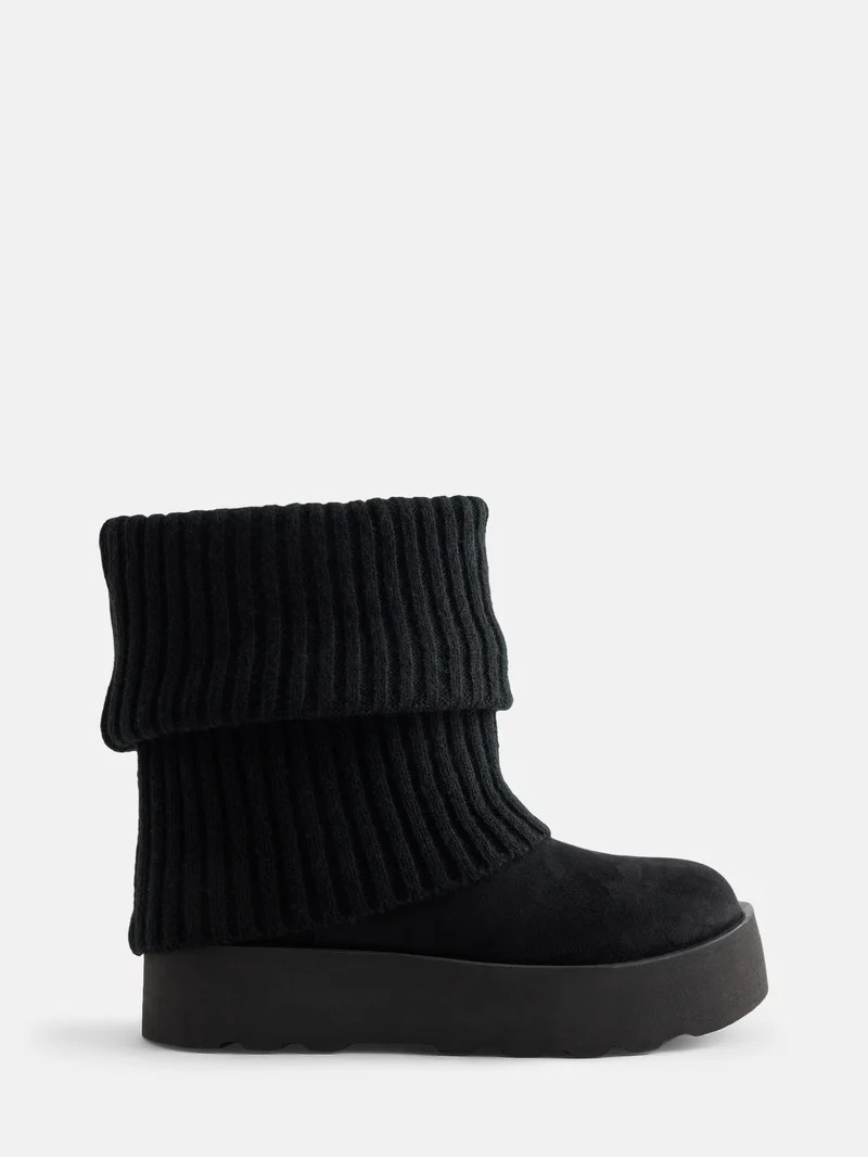 No Boundaries Women's Foldover Sweater Faux Fur Boots | Walmart (US)