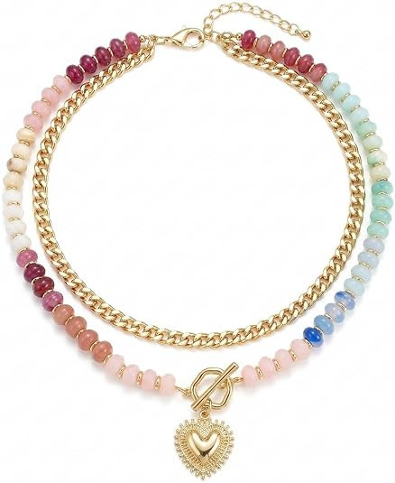 Chunky Pendant Beaded Necklace for Women | Statement style. Adjustable length. Lightweight hollow... | Amazon (US)