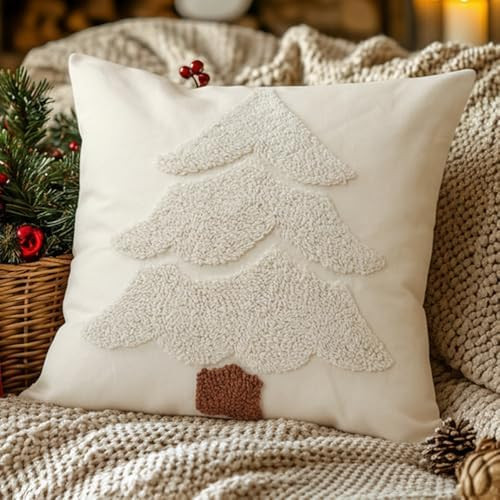 GEEORY Christmas Pillow Covers 18x18 Inch, Embroidered Xmas Tree Throw Pillows Farmhouse Winter H... | Amazon (US)