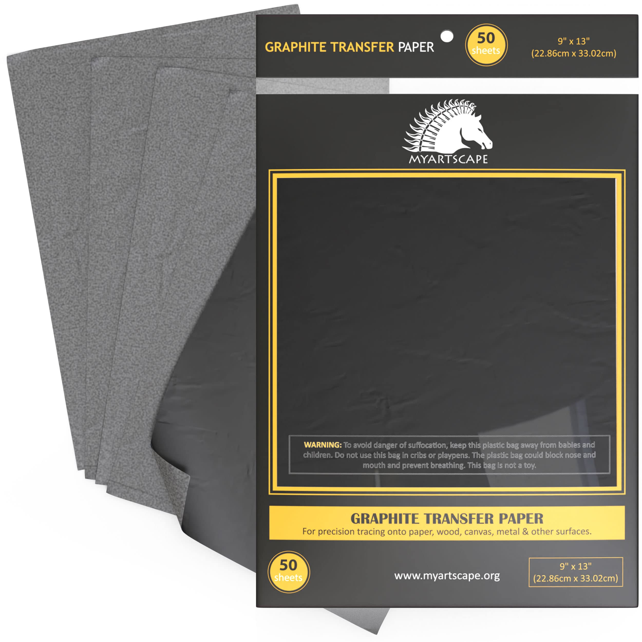 MyArtscape Graphite Transfer Paper - 9" x 13" - 50 Sheets - Waxed Carbon Paper for Tracing (Black... | Amazon (US)