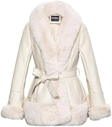 GRAN ORIENTE Women's Faux Leather Jacket with Faux Fur Collar, Winter Long Sleeve Furry Trim Pepl... | Amazon (US)