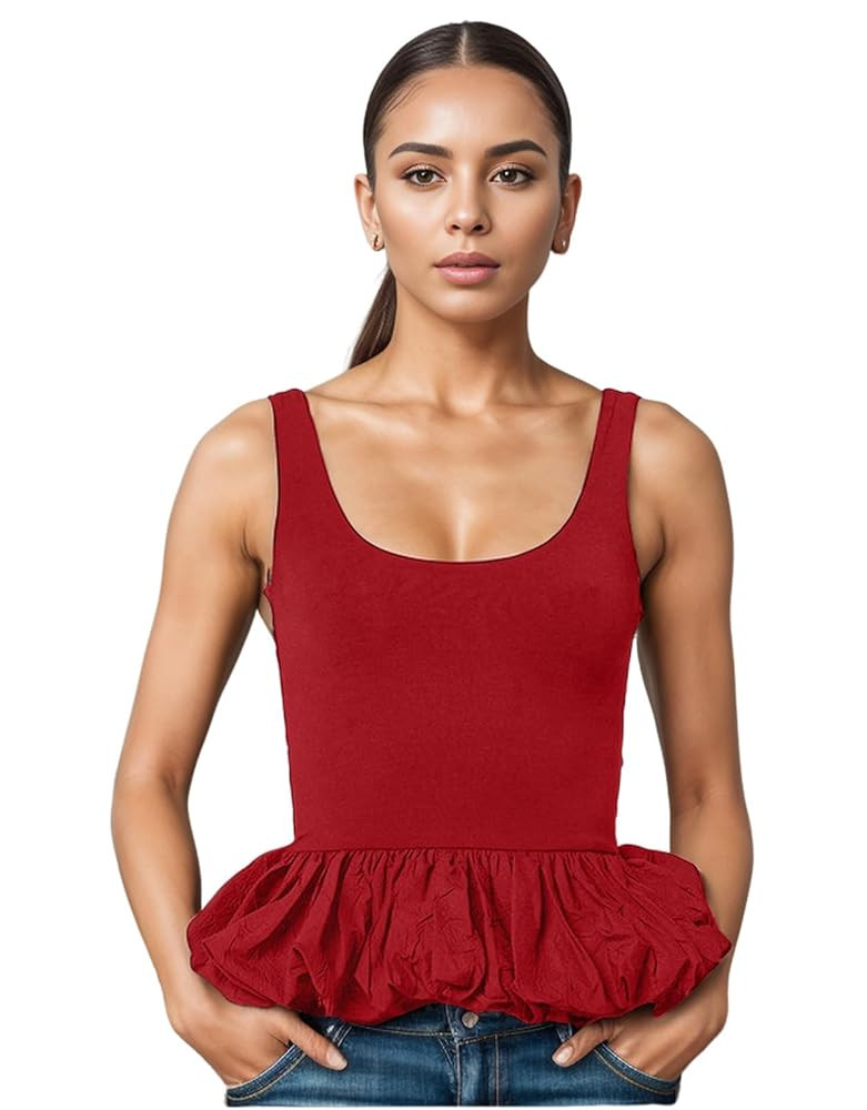 Babydoll Peplum Tops for Women Sleeveless Ruffle Hem Backless Top Scoop Neck Summer Crop Tank Top... | Amazon (US)