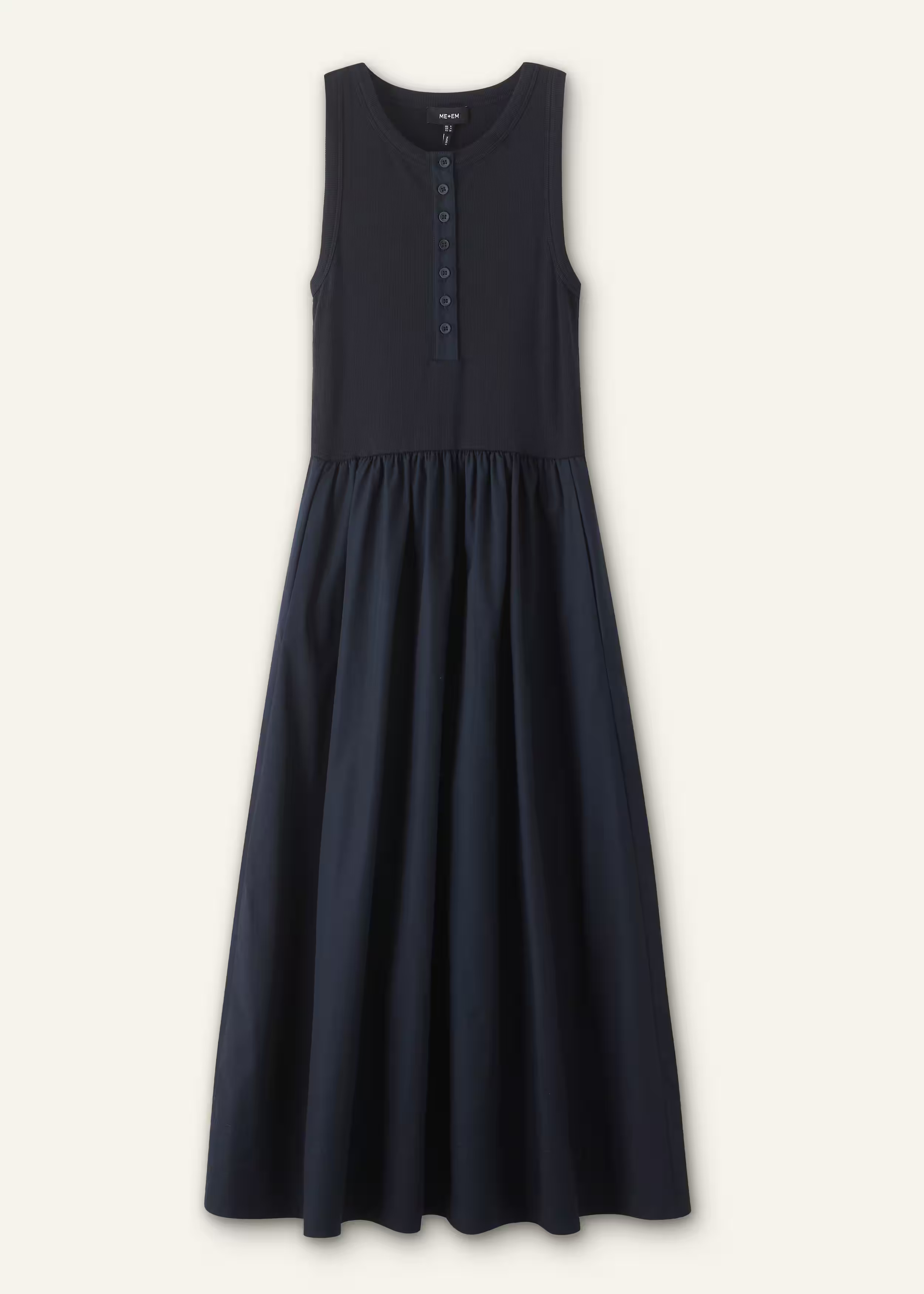 Women's Navy Button-Front Mixed Media Maxi Dress | ME+EM | ME+EM Global (Excluding US)