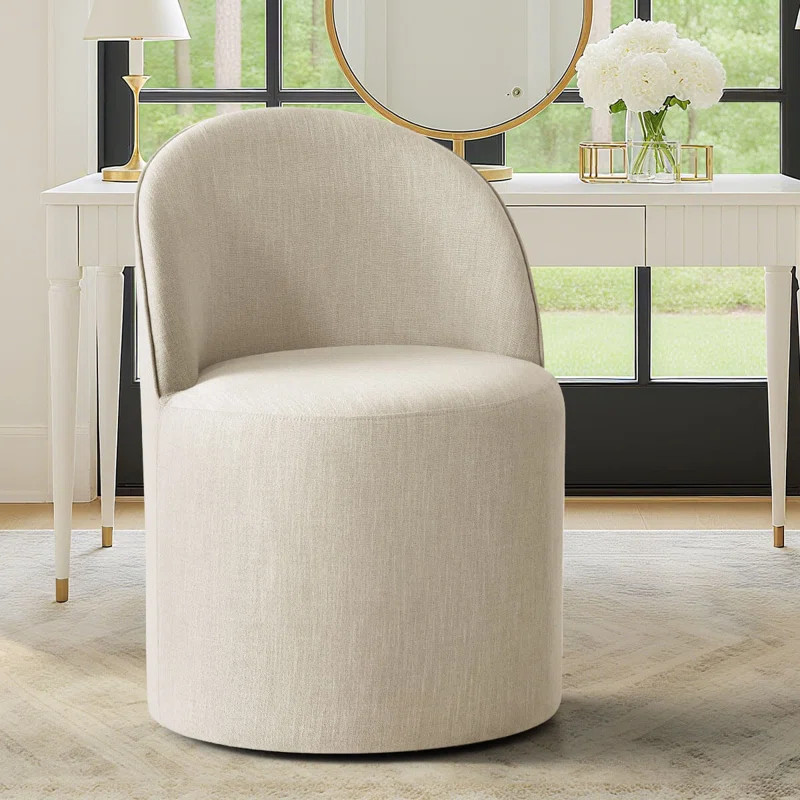 Linen Upholstered Swivel Vanity Chair With Hidden Wheels | Wayfair North America