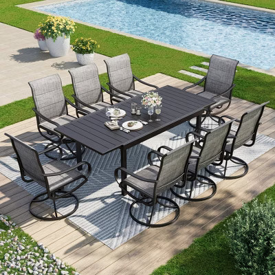 Captiva Designs 9pc Patio Dining Set with Slat-top Adjustable Steel Rectangle Table & Grayish Brown Padded Textilene Swivel Chairs | Target