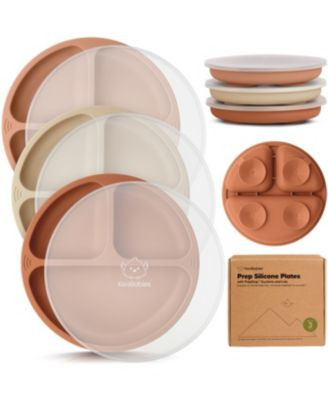 3-Pack Prep Suction Plates with Lids, 100% Silicone Baby Plates with Lid, BPA-Free Kids Divided T... | Macy's