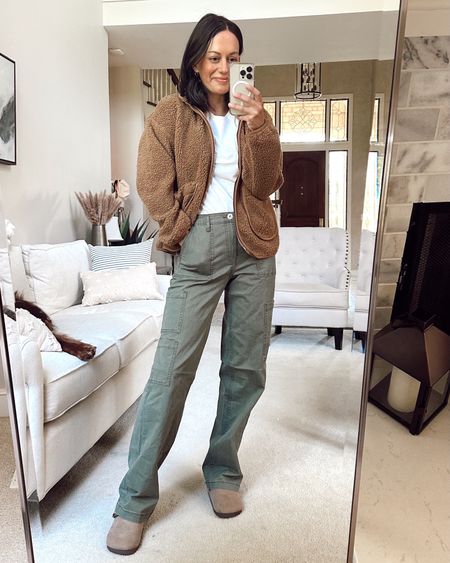 Walmart outfit idea! $18 Cargo pants are a mist! Run true to size - I’m wearing the small. White tee runs true to size and Sherpa jacket runs true to size.

Walmart fashion, Walmart style, fall outfit, fall style



#LTKstyletip #LTKfindsunder50 #LTKSeasonal