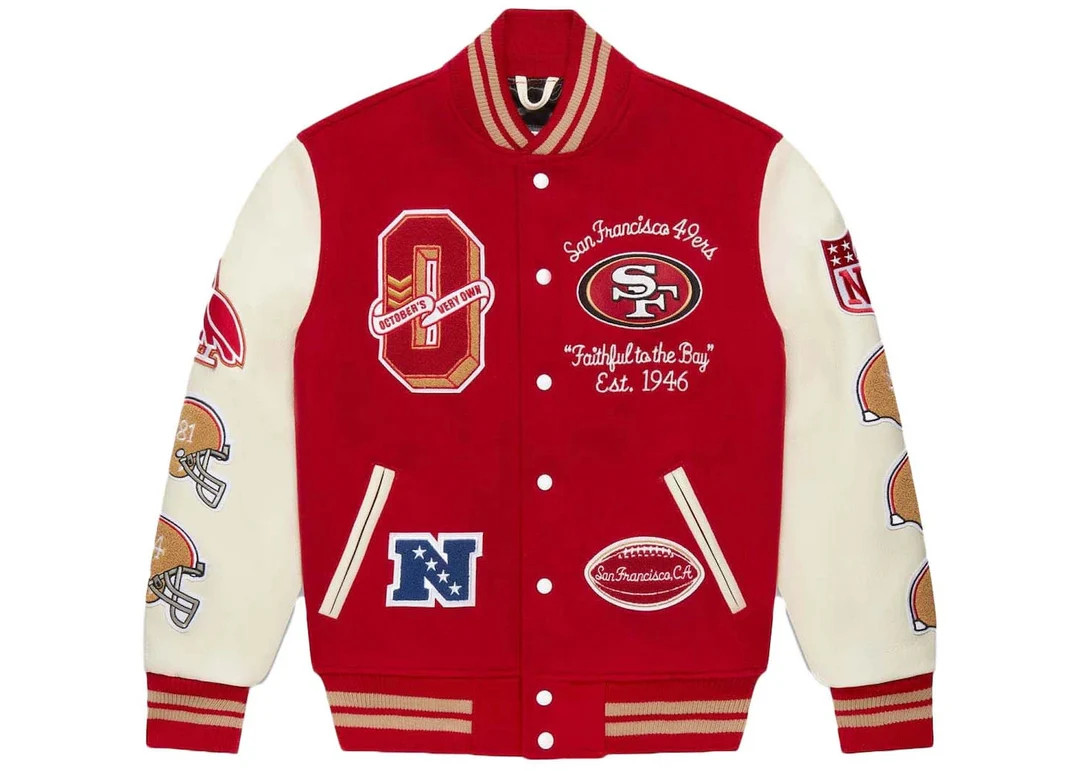 San Francisco 49ers OVO Varsity Jacket Leather Sleeves - Etsy | Etsy (US)