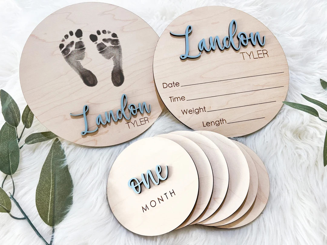Baby Announcement Sign, Footprint Birth Announcement, Baby Name Sign for Hospital, Monthly Milest... | Etsy (US)