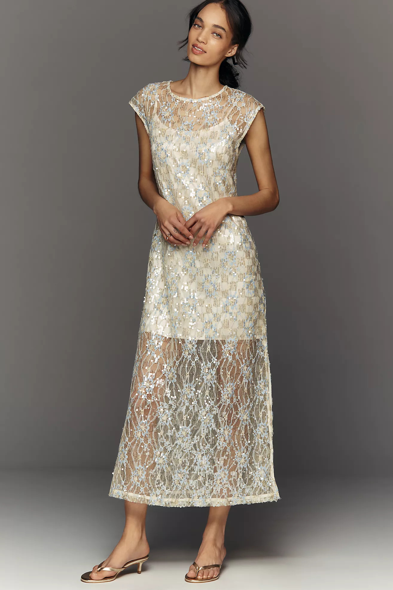 Siempre Sequin Sheer Overlay Midi Dress | Anthropologie (US)