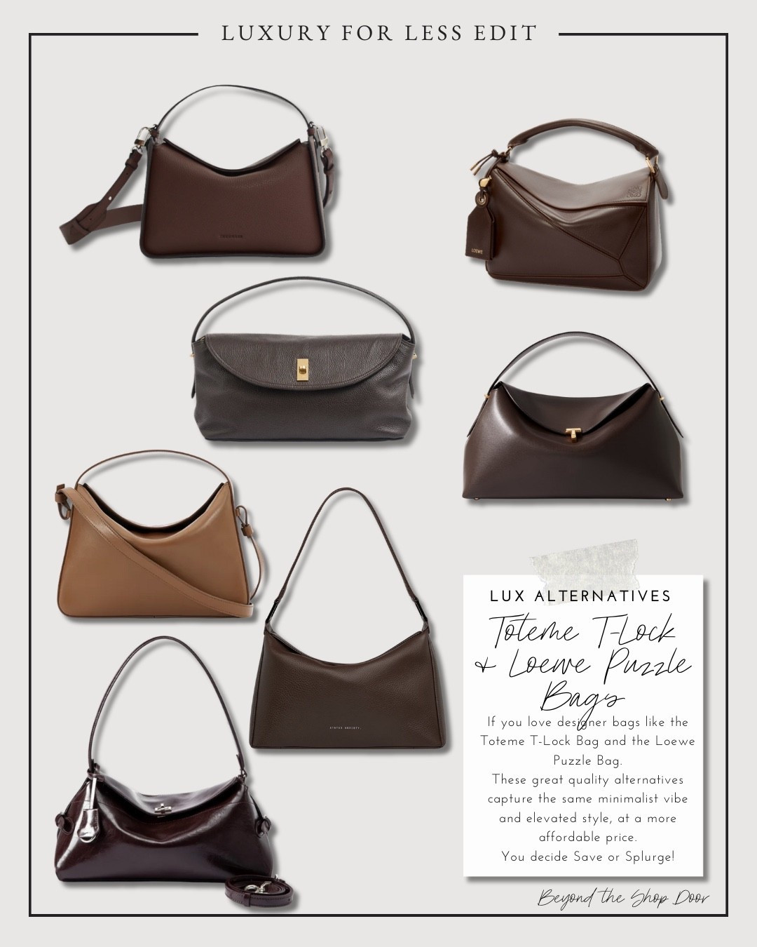 Luxury for Less Edit | Toteme T-Lock & Loewe Puzzle Bags

If you love designer bags like the Toteme T-Lock Bag and the Loewe Puzzle Bag.

These great quality alternatives capture the same minimalist vibe and elevated style, at a more affordable price.

You decide Save or Splurge!

Toteme | Loewe vs The Horse | Vestirsi | Status Anxiety | Bob Ore | Aesther Ekme

#LTKItBag #LTKStyleTip #LTKOver40