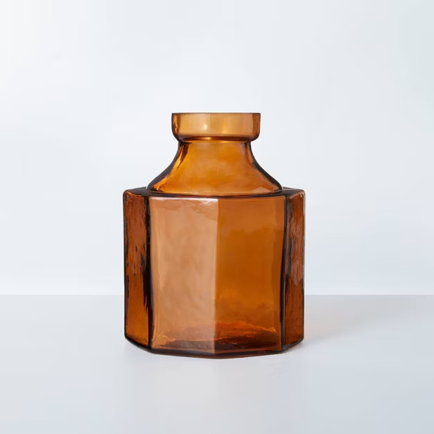 Octagonal Amber Glass Bottle Vase - Hearth & Hand™ with Magnolia | Target