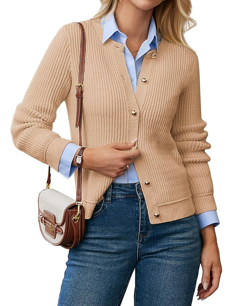 GRACE KARIN Knit Cardigan Sweaters for Women Long Sleeve Ribbed Button Up Sweater 2025 Fall Casua... | Amazon (US)