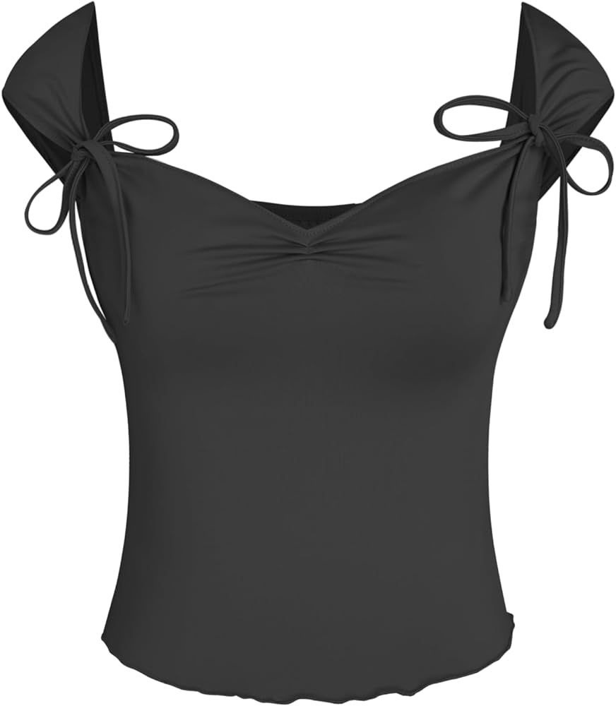 CIDER Ruched Lettuce Trim Bowknot Crop Cami Top | Amazon (US)