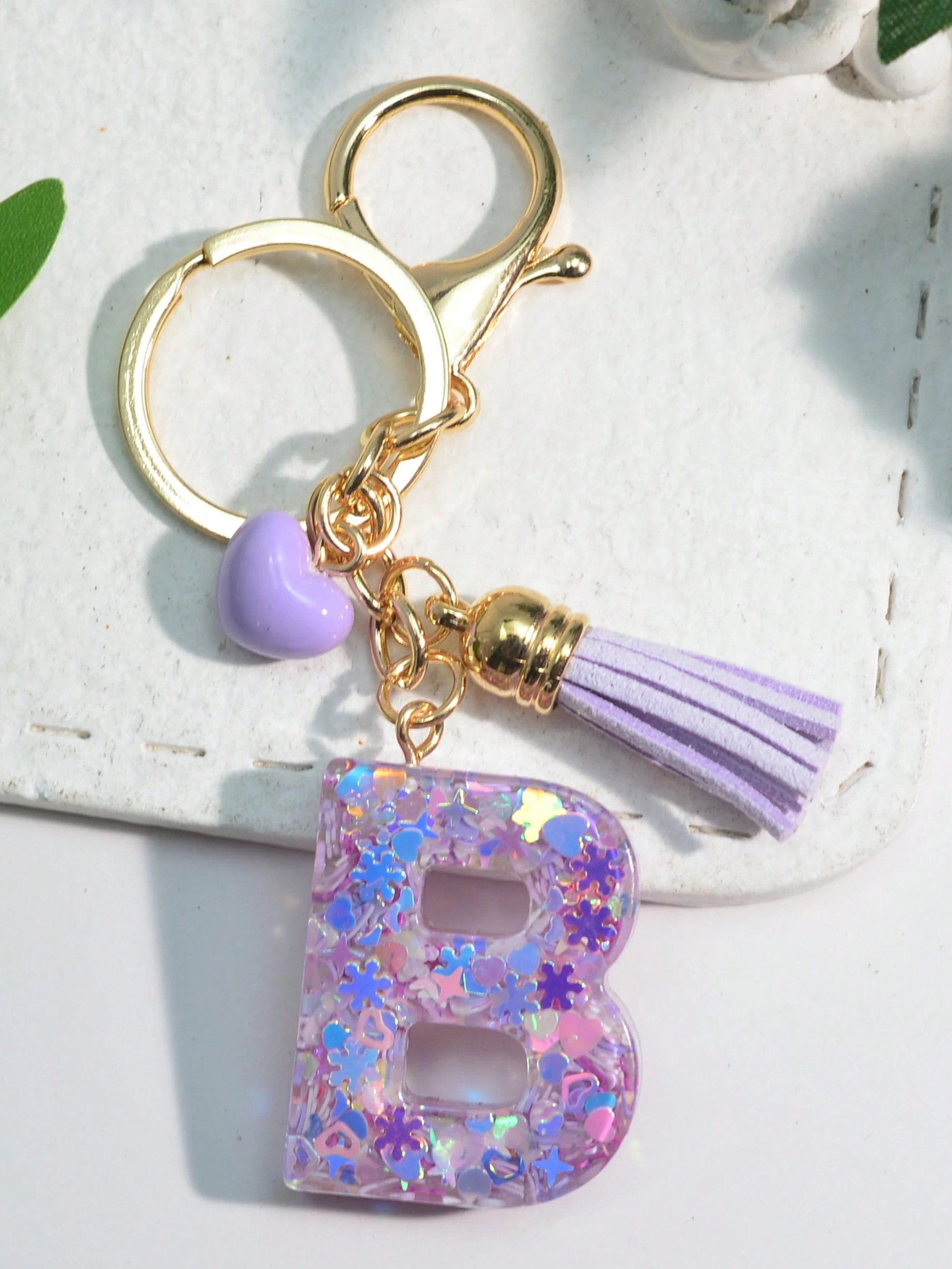 1pc Pink Glitter Letter Keychain Resin Pendant, Personalized Student Backpack Key Ring With Flowe... | SHEIN