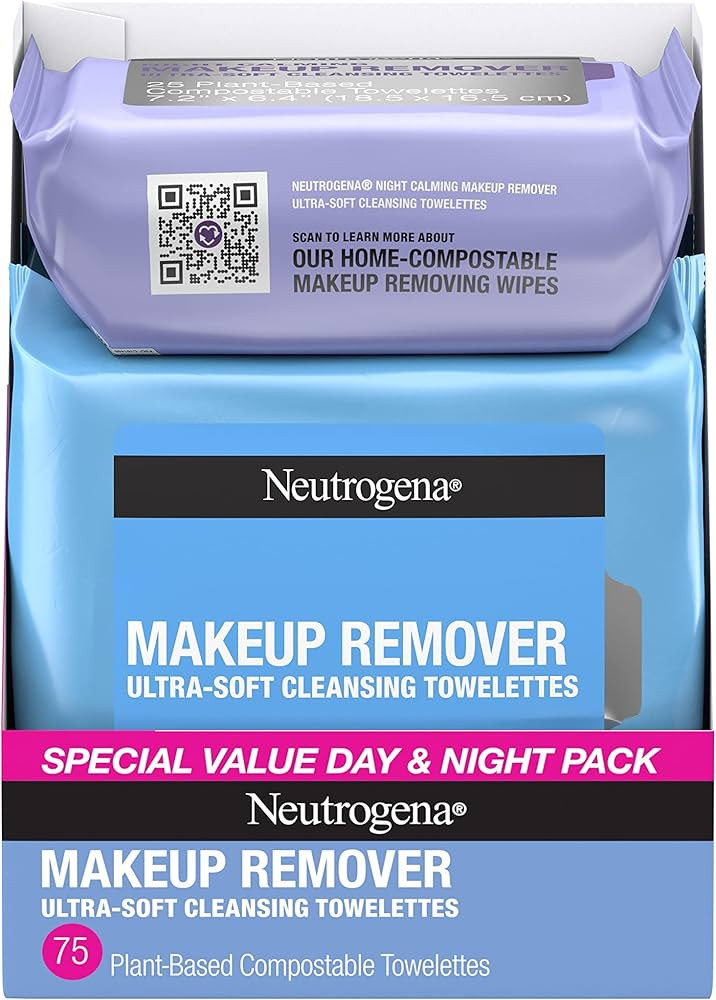 Neutrogena Day & Night Wipes, Makeup Remover Face Cleansing Towelettes & Night Calming Facial Clo... | Amazon (US)