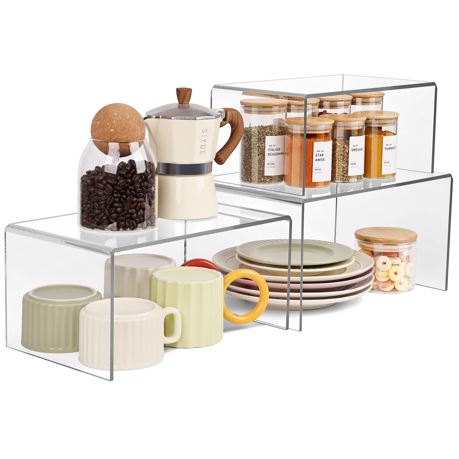 3 Pieces Clear Cabinet Organizer, 5mm Acrylic Kitchen Shelves Organizer Spice Rack Clear Display ... | Amazon (US)