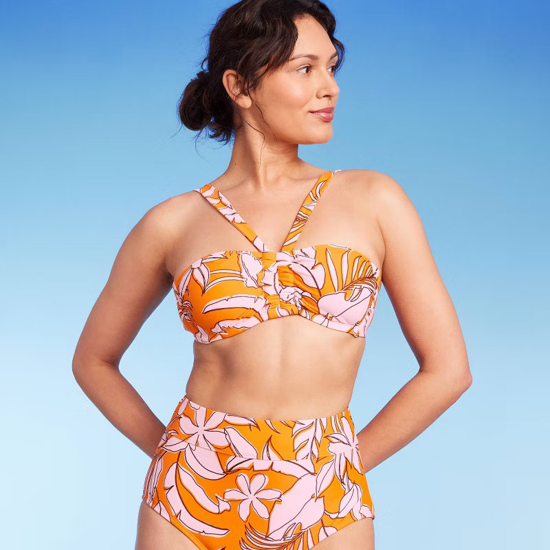 Women's Tropical Print Bralette Bikini Top - Kona Sol™ Orange | Target